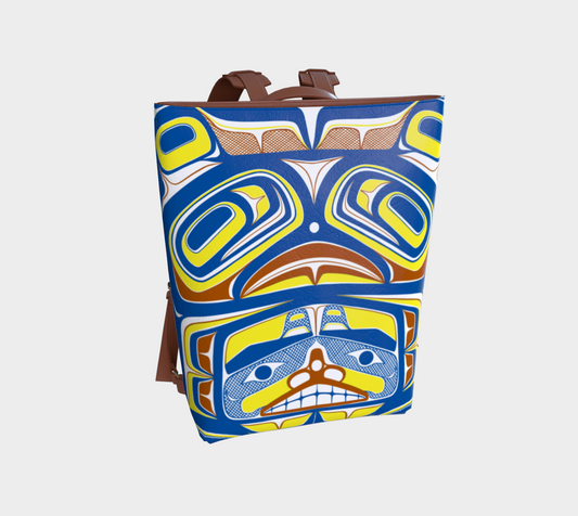 Vegan Leather Backpack - Haida box fig.60(blue/yellow)