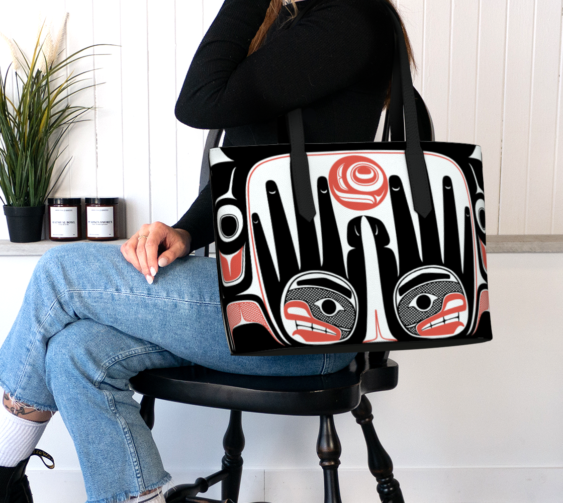 Vegan Leather tote -Haida Watchmen and Salmon egg