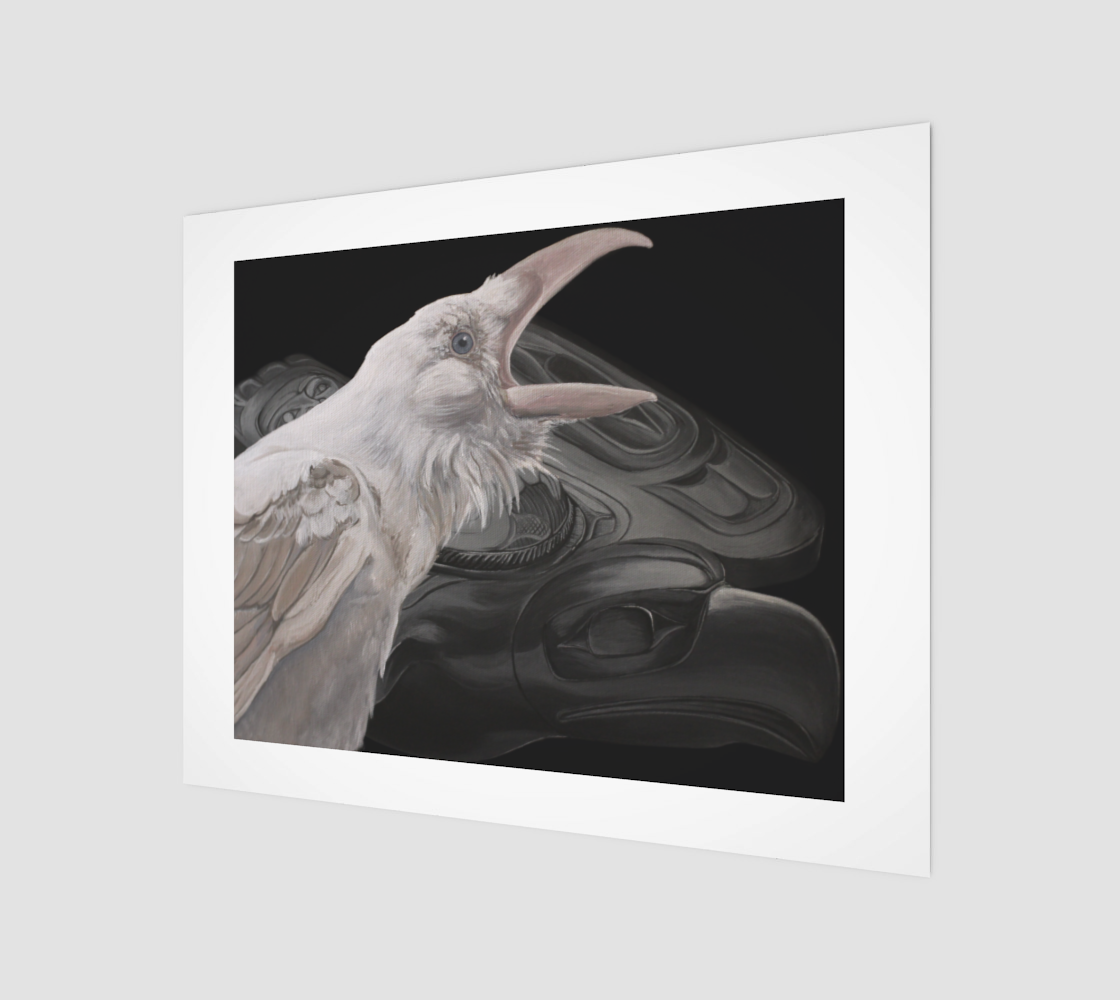 (14"x11") Art Print - White Raven with Charles Edenshaw's Argillite carving