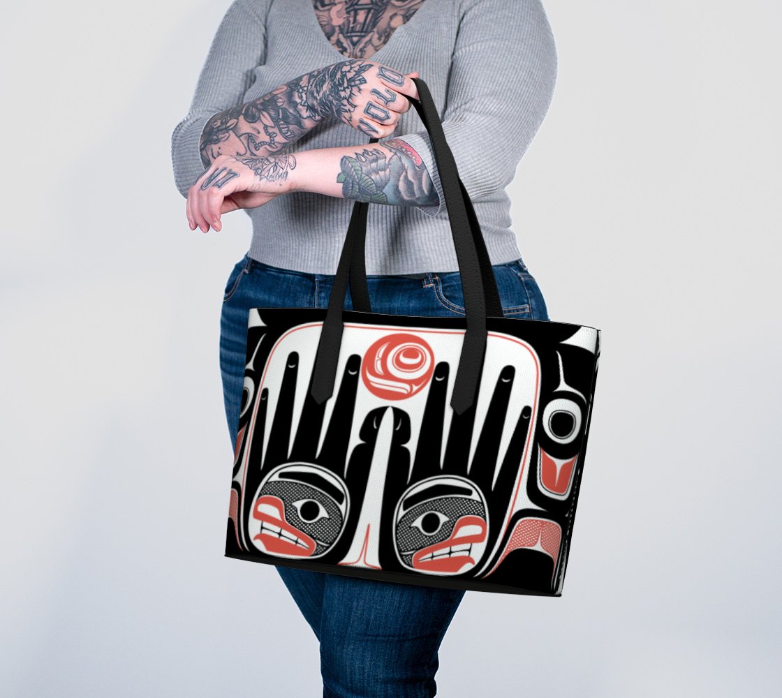 Vegan Leather tote -Haida Watchmen and Salmon egg