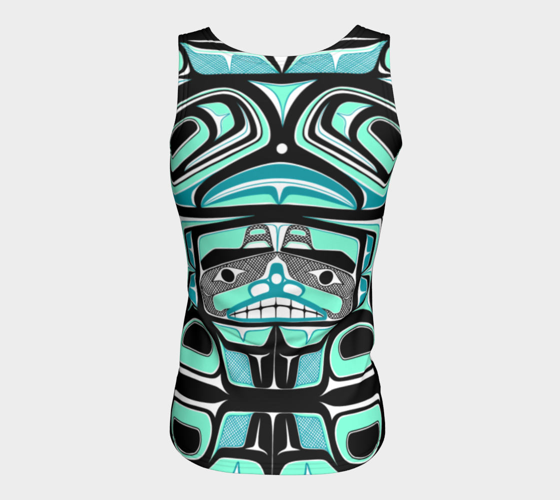 Fitted Tank Top(long)- Haida Box Fig.60 (teal)