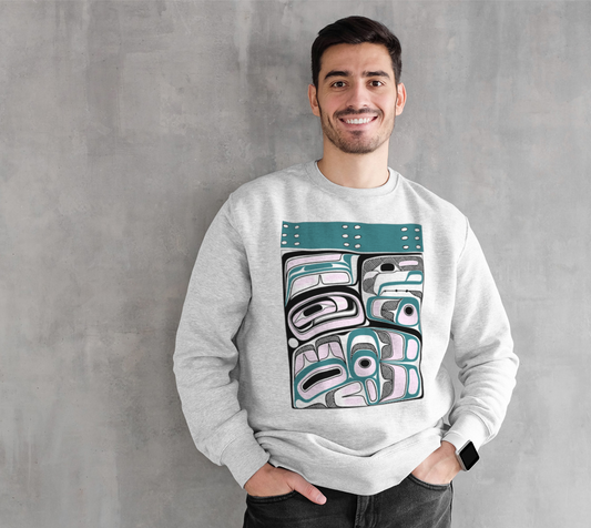 Crewneck Sweatshirt -Haida Box Design (teal)
