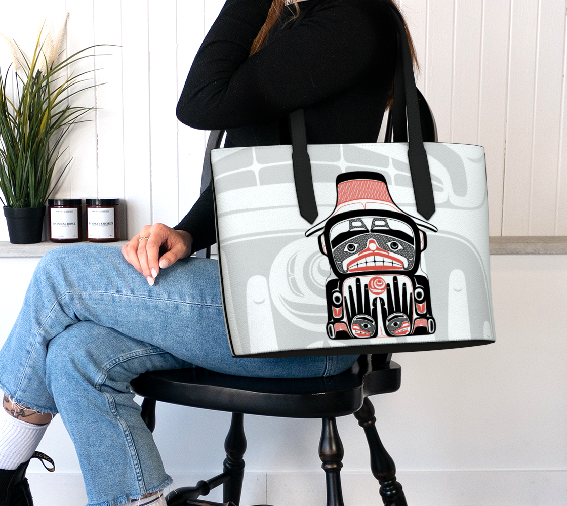 Vegan Leather tote -Haida Watchmen and Salmon egg