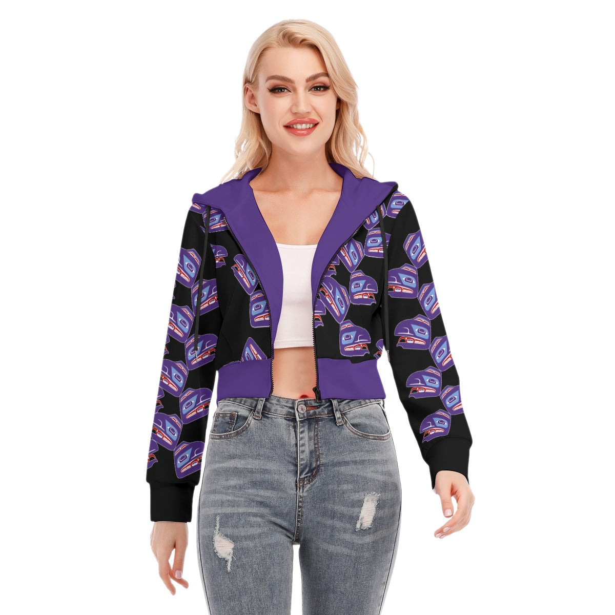 Crop Top Hoodie- Haida Raven Head
