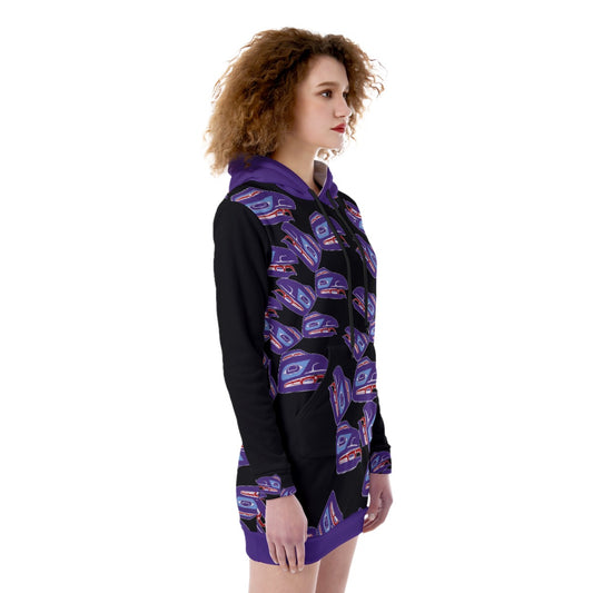 Fleece Long Hoodie - Haida Raven Head (Purple)