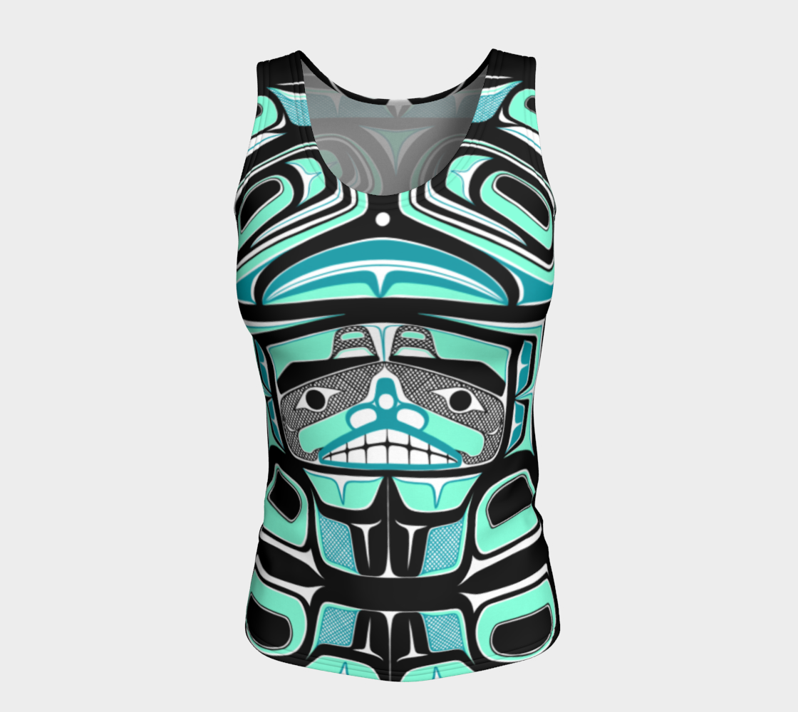 Fitted Tank Top(long)- Haida Box Fig.60 (teal)