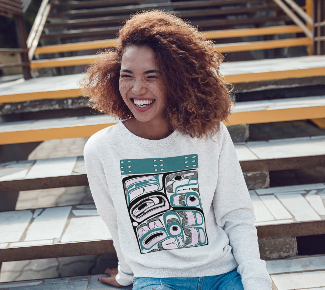 Crewneck Sweatshirt -Haida Box Design (teal)