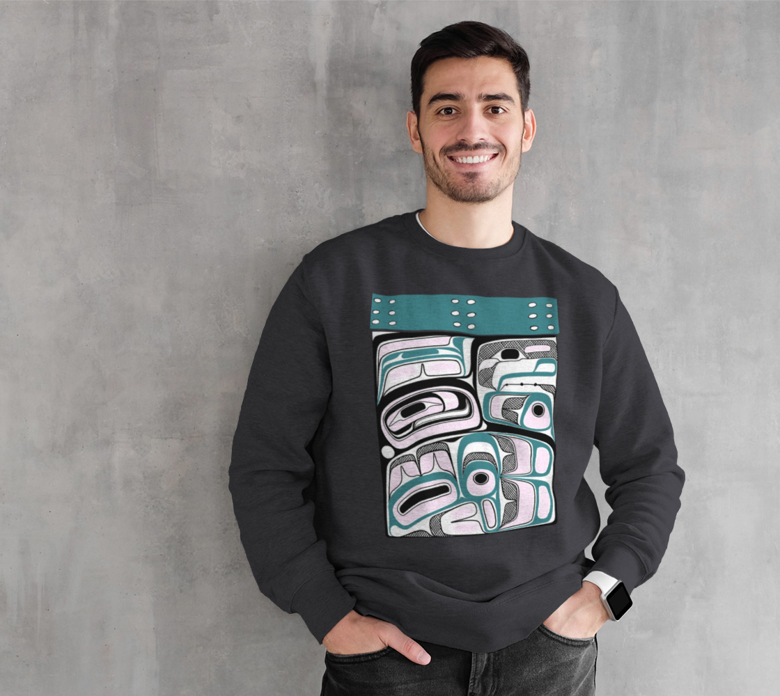 Crewneck Sweatshirt -Haida Box Design (teal)