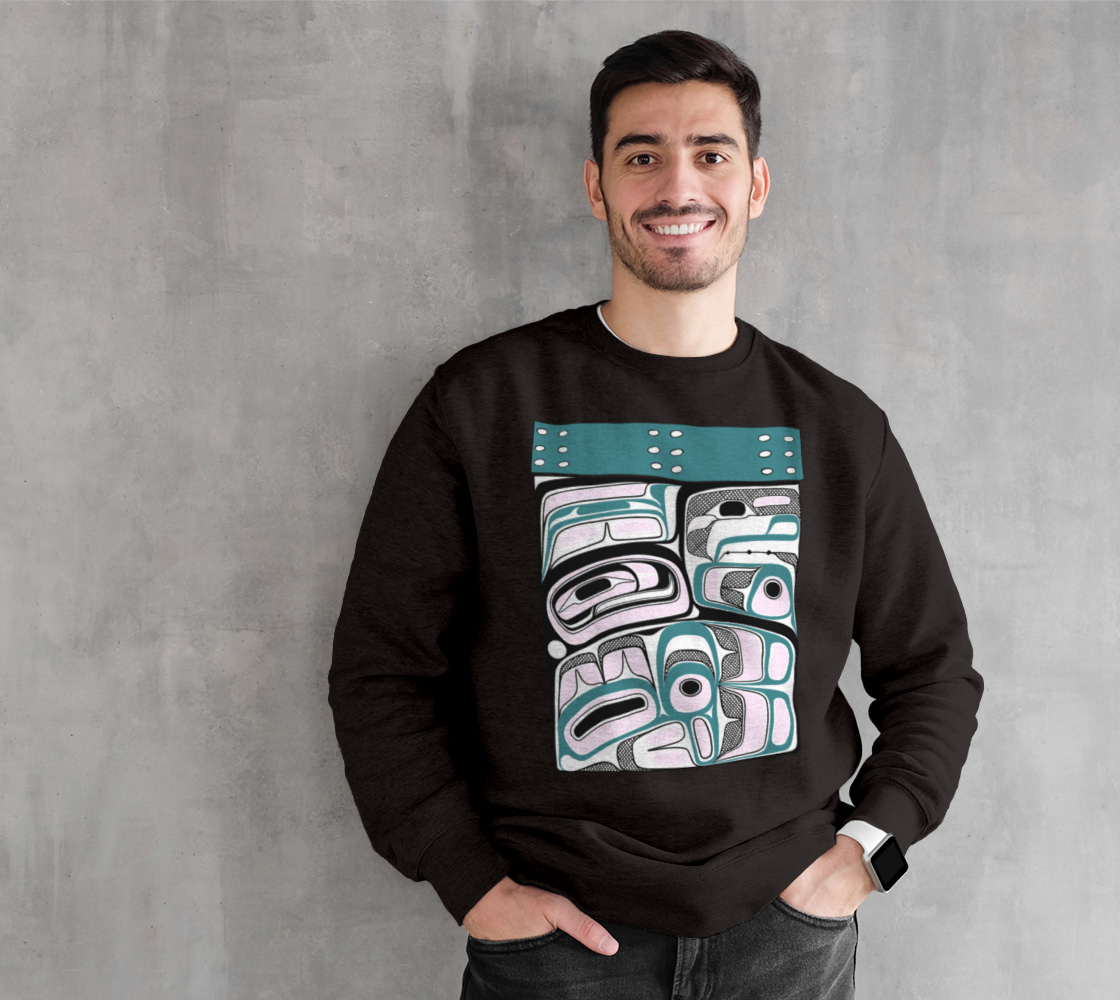 Crewneck Sweatshirt -Haida Box Design (teal)