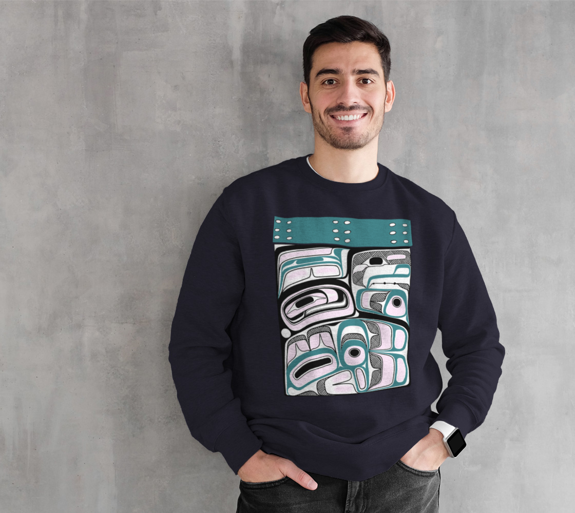 Crewneck Sweatshirt -Haida Box Design (teal)