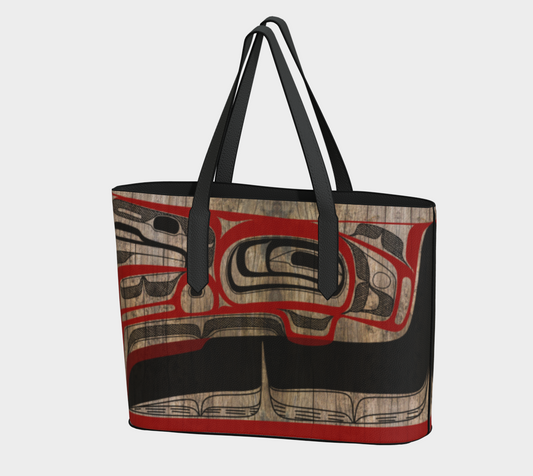 Vegan Leather Tote Bag- Haida Bowl Rendition v2 (wood panel)