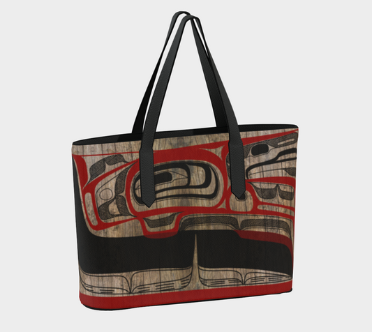 Vegan Leather Tote Bag- Haida Bowl Rendition v2 (wood panel)