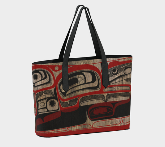 Vegan Leather Tote Bag- Haida Bowl Rendition (wood panel)