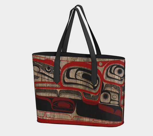 Vegan Leather Tote Bag- Haida Bowl Rendition (wood panel)