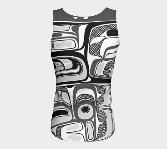 Fitted Tank Top (long)- Box Design (b/w)