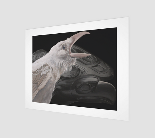 (14"x11")  Art Print - White Raven with Charles Edenshaw's Argillite carving