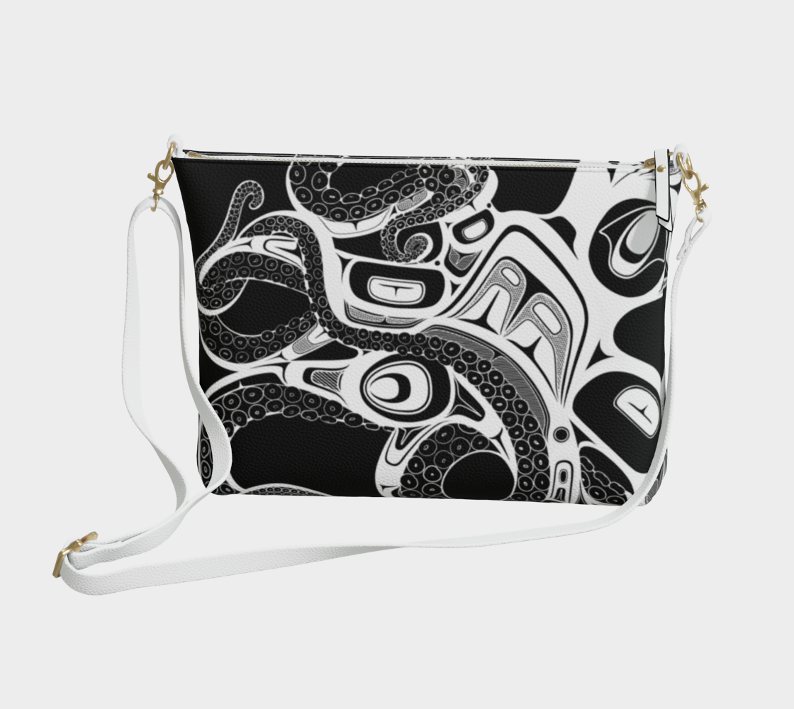 Vegan Leather Crossbody Purse - Haida Octopus (black)