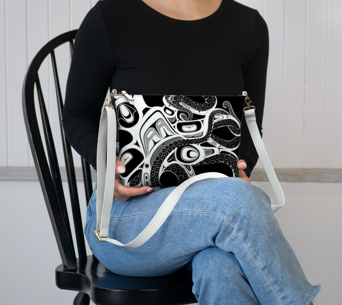 Vegan Leather Crossbody Purse - Haida Octopus (black)