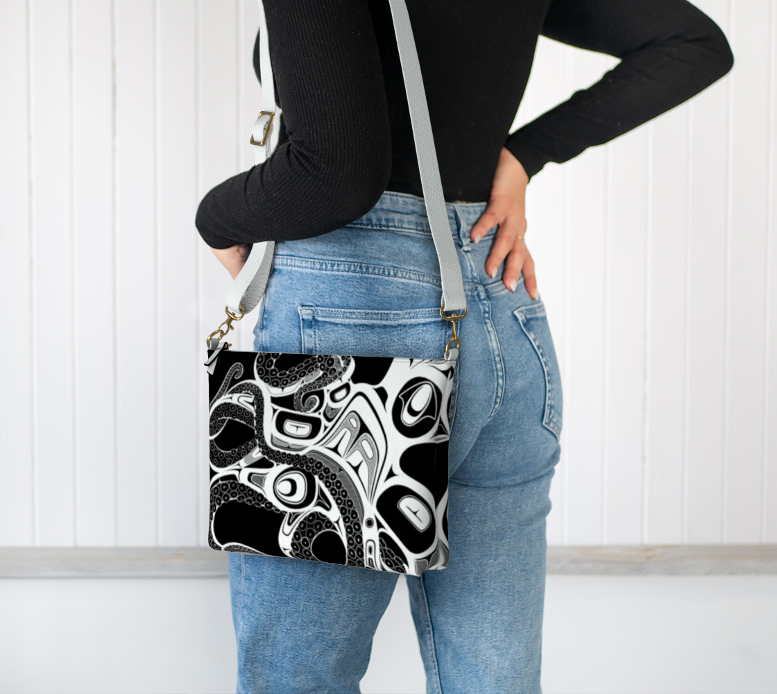 Vegan Leather Crossbody Purse - Haida Octopus (black)