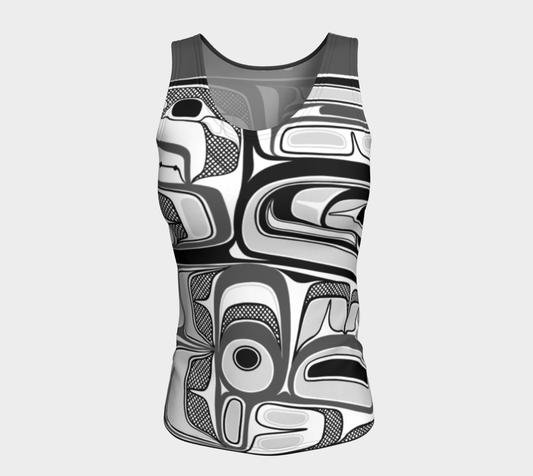 Fitted Tank Top (long)- Box Design (b/w)