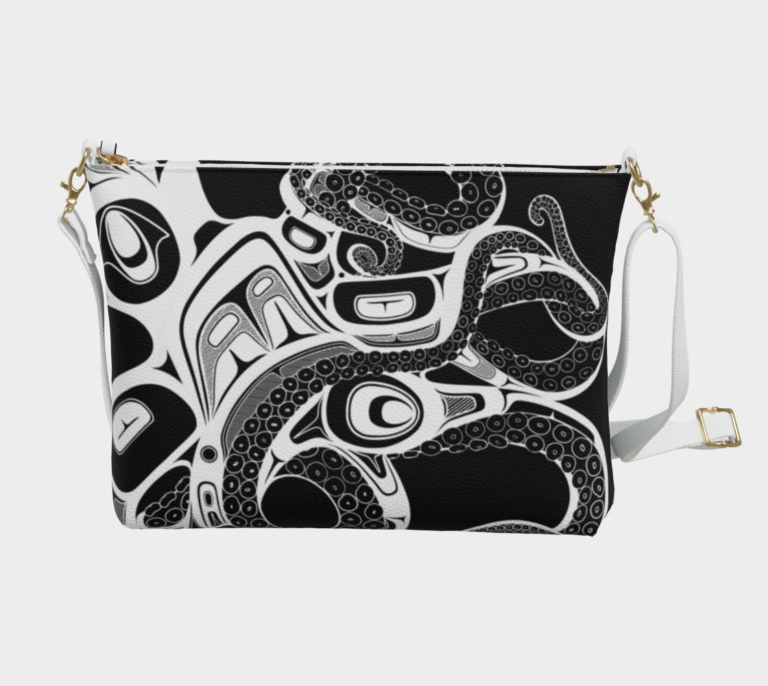 Vegan Leather Crossbody Purse - Haida Octopus (black)