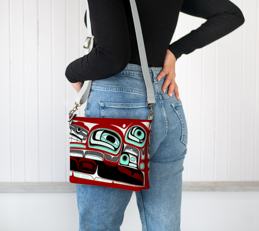 Vegan Leather Crossbody Purse- Haida Bowl Rendition (v4)