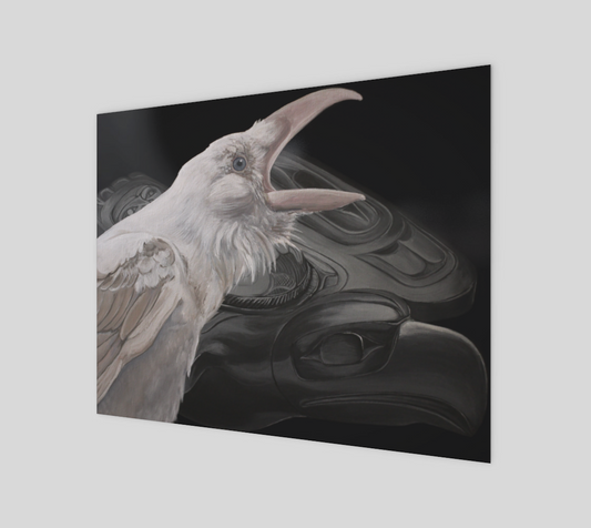 (14"x11")  Poster Print - White Raven with Charles Edenshaw's Argillite carving