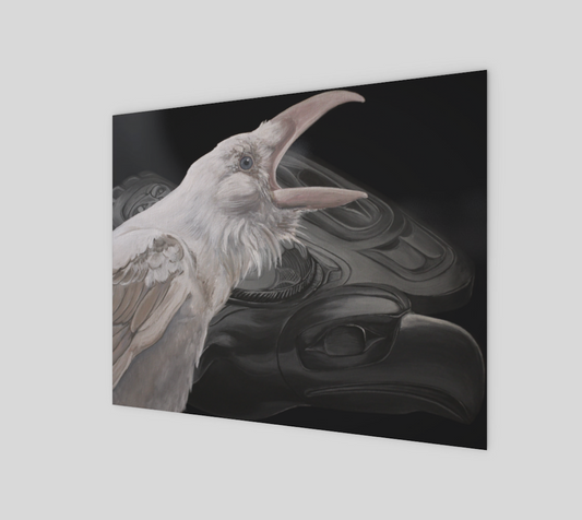 (10"x8")  Poster Print - White Raven with Charles Edenshaw's Argillite carving