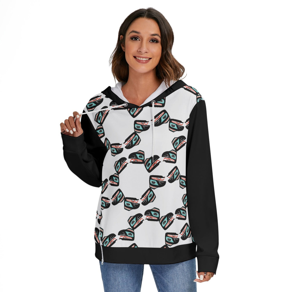 Fleece Zip-on-the-Side Hoodie - Haida Raven Head(2)