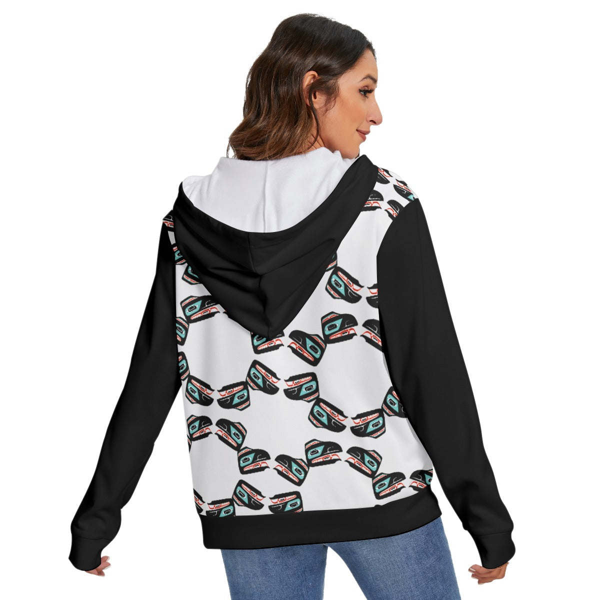 Fleece Zip-on-the-Side Hoodie - Haida Raven Head(2)