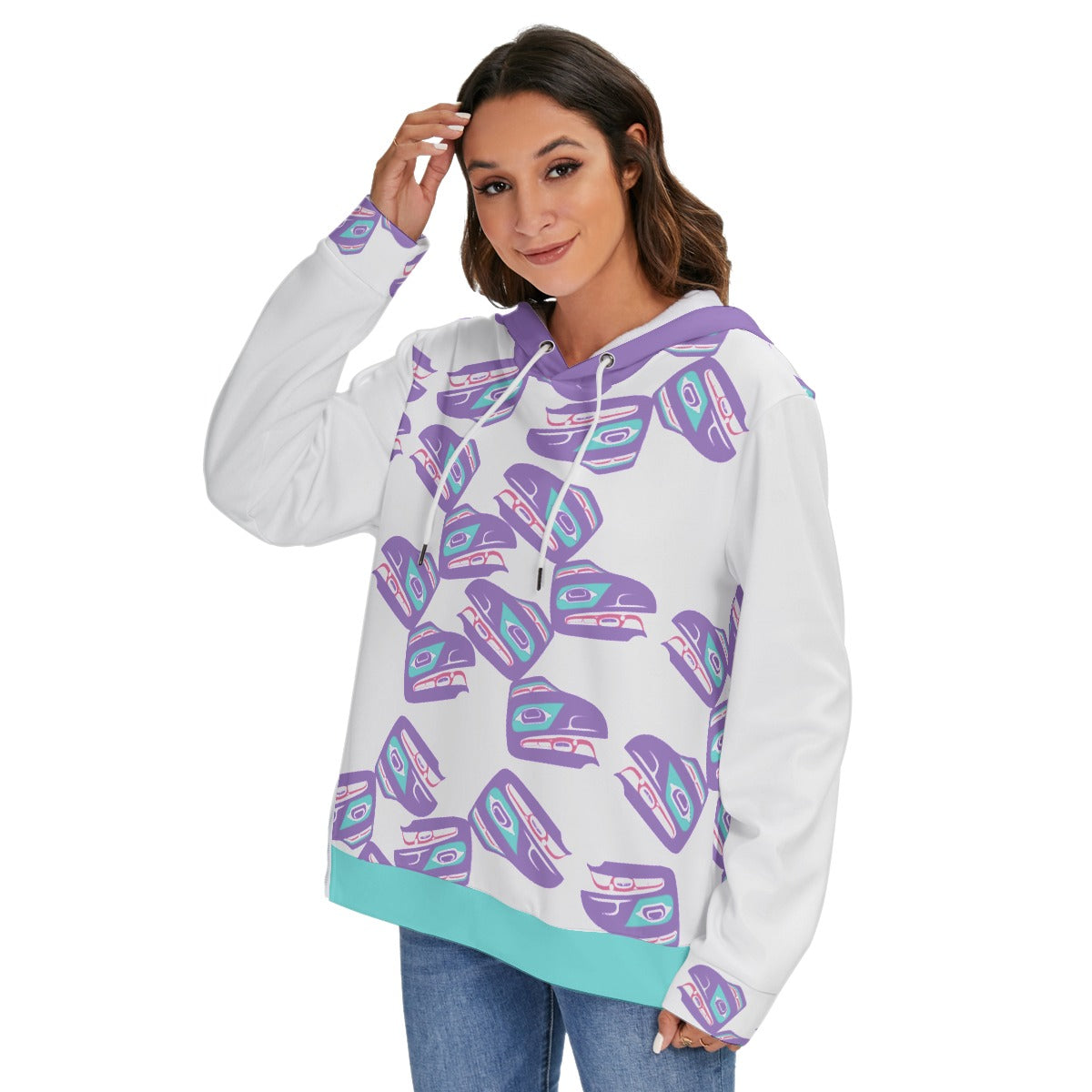 Fleece Zip-on-the-Side Hoodie - Haida Raven Head(PURPLE)