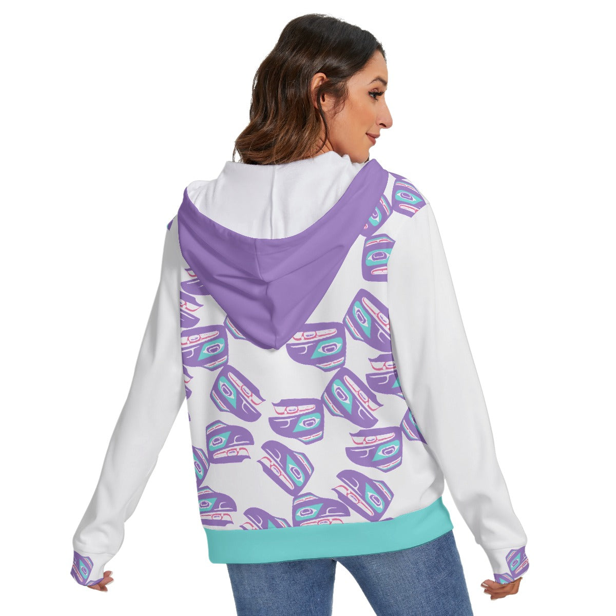 Fleece Zip-on-the-Side Hoodie - Haida Raven Head(PURPLE)