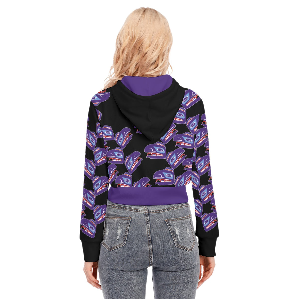 Crop Top Hoodie- Haida Raven Head