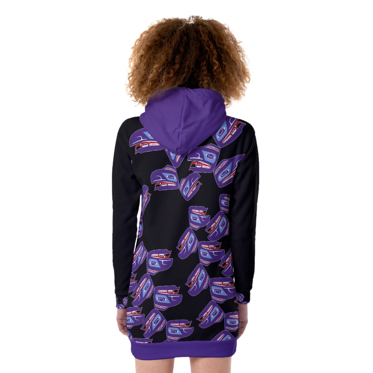 Fleece Long Hoodie - Haida Raven Head (Purple)