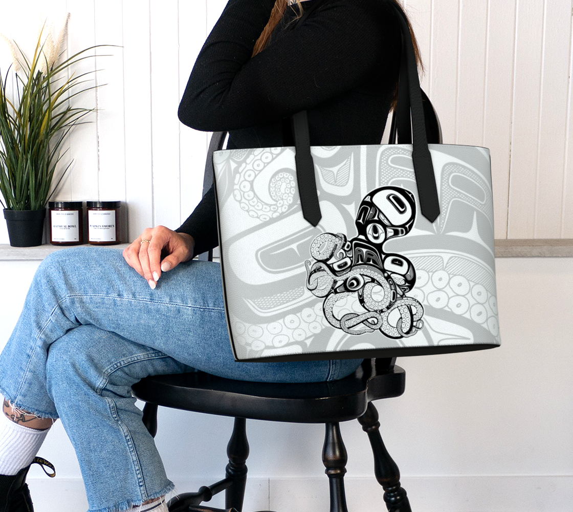 Vegan Leather tote -Haida octopus