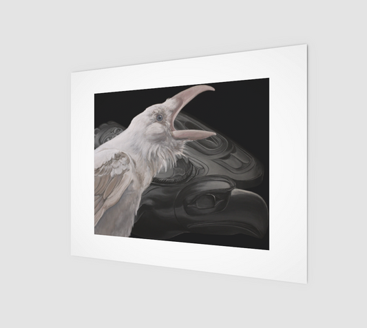(10"x8")  Art Print - White Raven with Charles Edenshaw's Argillite carving