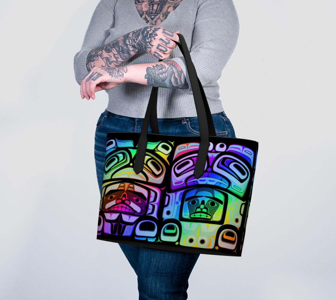 Vegan Leather tote - Haida Box Fig 60. (blk/rainbow)