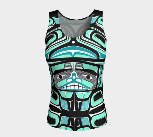 Fitted Tank Top(long)- Haida Box Fig.60  (teal)