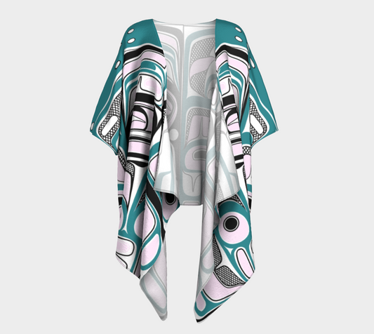 Draped Kimono - Haida Box Design (teal)