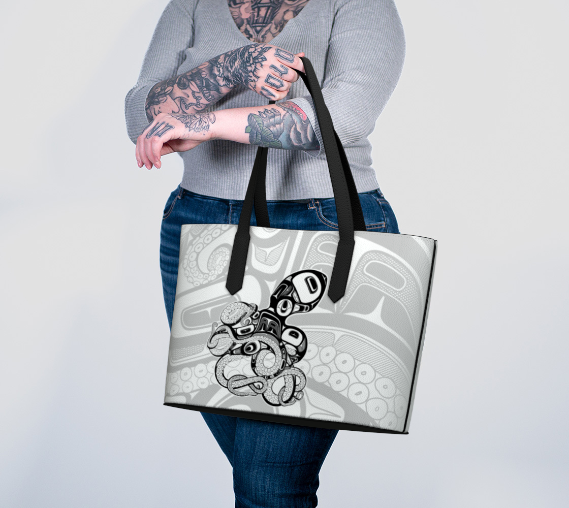 Vegan Leather tote -Haida octopus