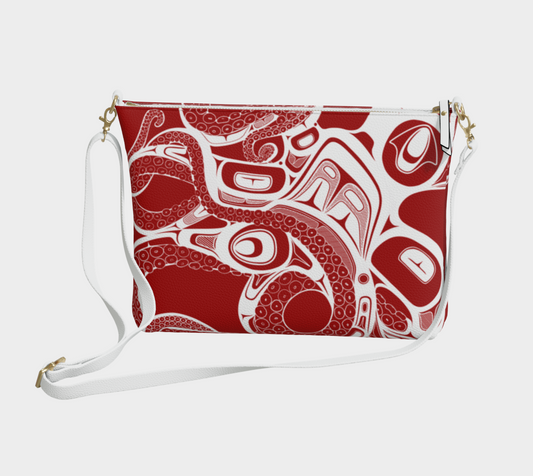 Vegan Leather Crossbody Purse - Haida Octopus (red)