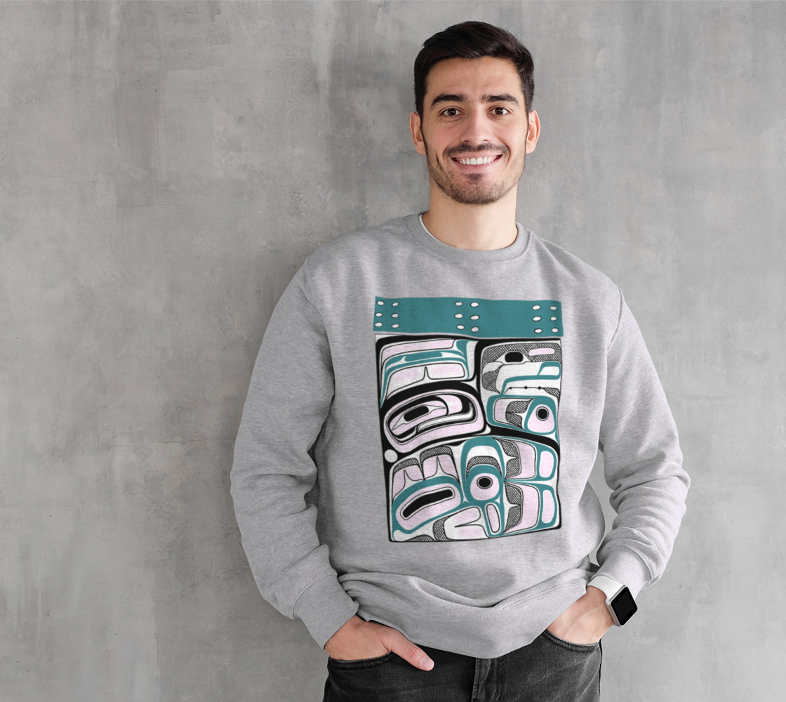 Crewneck Sweatshirt -Haida Box Design (teal)
